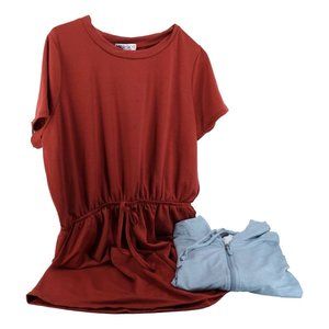Womens Outfit Meri Skye Red T Shirt Dress & 32 Degree Blue Hooded Jacket 2X New